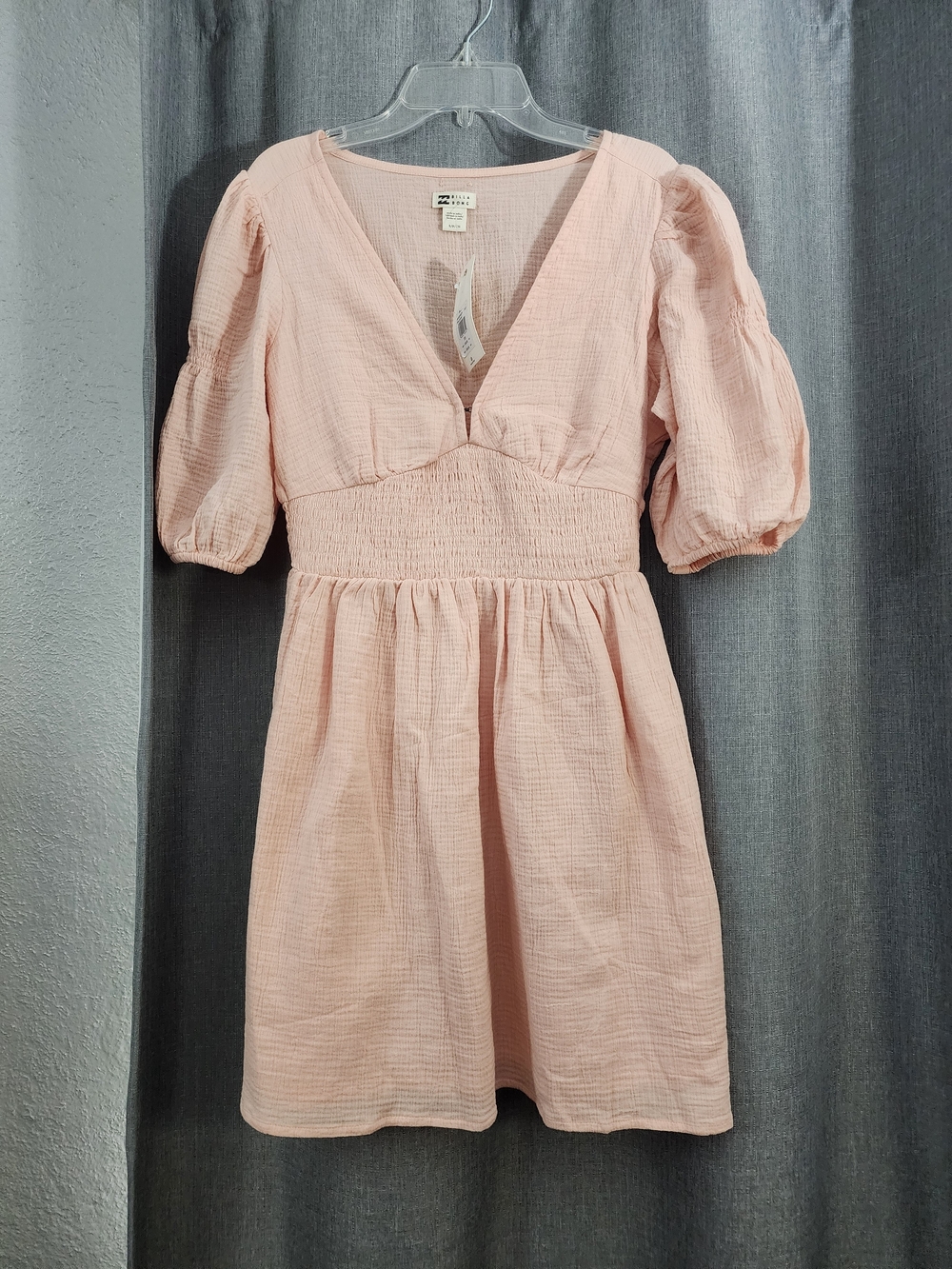 Billabong Soft Pink V-Neck Smocked Mini Dress